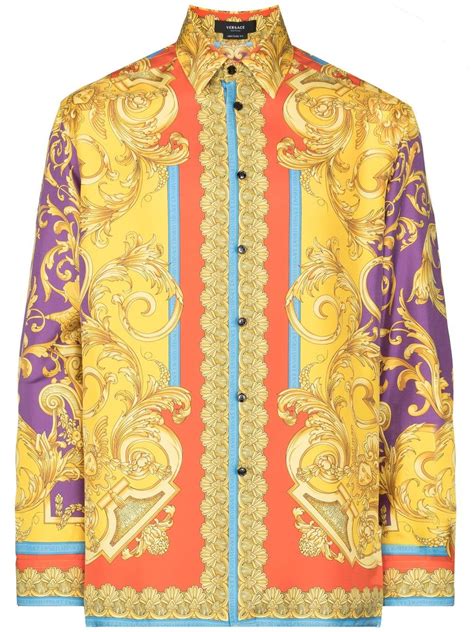 versace baroque tshirt|Versace barroco print silk shirt.